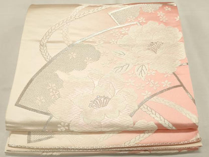 平和屋着物◎六通柄袋帯 地紙舞花文 銀糸 正絹 逸品 CAAI6208ou