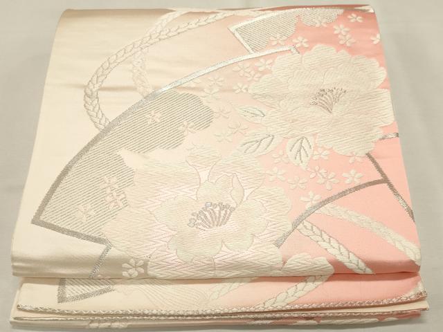 平和屋着物◎六通柄袋帯 地紙舞花文 銀糸 正絹 逸品 CAAI6208ou