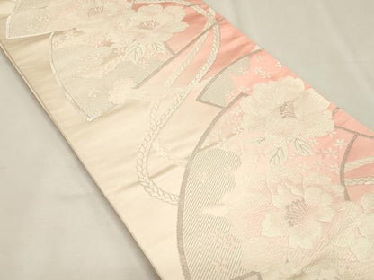 平和屋着物◎六通柄袋帯 地紙舞花文 銀糸 正絹 逸品 CAAI6208ou
