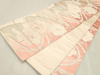 平和屋着物◎六通柄袋帯 地紙舞花文 銀糸 正絹 逸品 CAAI6208ou
