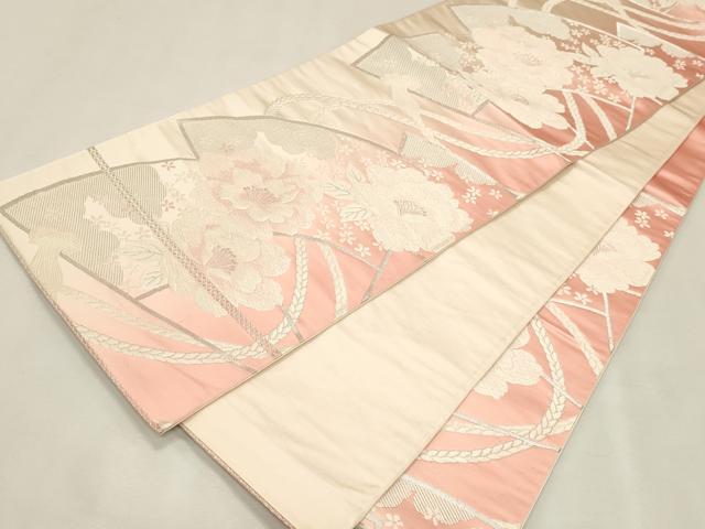 平和屋着物◎六通柄袋帯 地紙舞花文 銀糸 正絹 逸品 CAAI6208ou