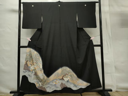 平和屋着物■豪華黒留袖　刺繍　濡れ鶴枝松文　銀彩　正絹　逸品　CAAI6323ou