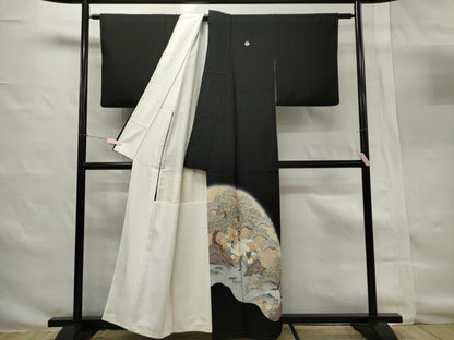 平和屋着物■豪華黒留袖　刺繍　濡れ鶴枝松文　銀彩　正絹　逸品　CAAI6323ou