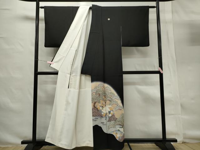 平和屋着物■豪華黒留袖　刺繍　濡れ鶴枝松文　銀彩　正絹　逸品　CAAI6323ou