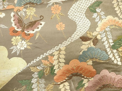 平和屋着物●六通柄袋帯 唐織 流水枝松花蝶文 金銀糸 逸品 CAAJ0206eg