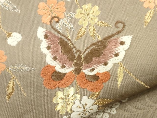 平和屋着物●六通柄袋帯 唐織 流水枝松花蝶文 金銀糸 逸品 CAAJ0206eg