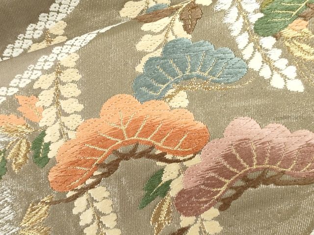 平和屋着物●六通柄袋帯 唐織 流水枝松花蝶文 金銀糸 逸品 CAAJ0206eg