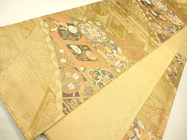 平和屋着物●六通柄袋帯 唐織 菱繋ぎ正倉院鳳凰花文 金糸 逸品 CAAJ0307eg