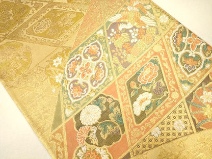 平和屋着物●六通柄袋帯 唐織 菱繋ぎ正倉院鳳凰花文 金糸 逸品 CAAJ0307eg