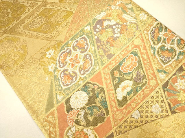 平和屋着物●六通柄袋帯 唐織 菱繋ぎ正倉院鳳凰花文 金糸 逸品 CAAJ0307eg