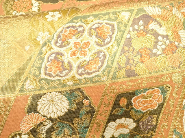 平和屋着物●六通柄袋帯 唐織 菱繋ぎ正倉院鳳凰花文 金糸 逸品 CAAJ0307eg