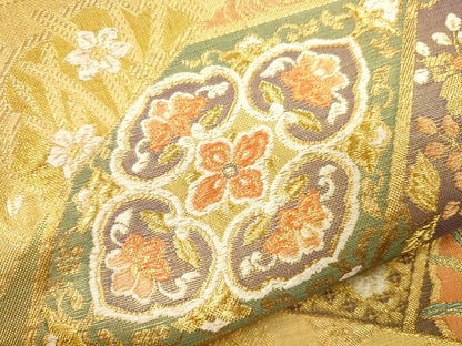 平和屋着物●六通柄袋帯 唐織 菱繋ぎ正倉院鳳凰花文 金糸 逸品 CAAJ0307eg