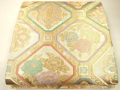 平和屋着物●六通柄袋帯 格天井正倉院花文 金銀糸 逸品 CAAJ0429eg