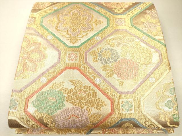 平和屋着物●六通柄袋帯 格天井正倉院花文 金銀糸 逸品 CAAJ0429eg