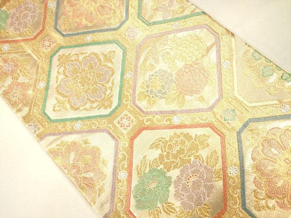 平和屋着物●六通柄袋帯 格天井正倉院花文 金銀糸 逸品 CAAJ0429eg