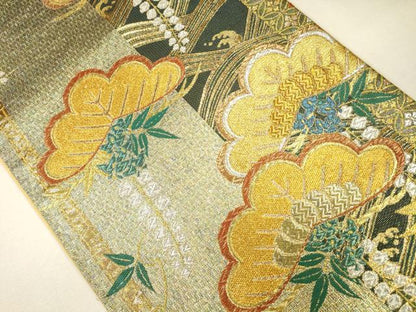 平和屋着物●六通柄袋帯 唐織 枝松葉文 金銀糸 逸品 CAAJ0436eg