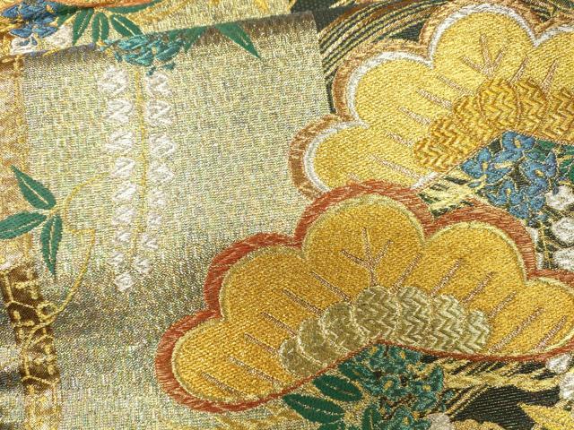 平和屋着物●六通柄袋帯 唐織 枝松葉文 金銀糸 逸品 CAAJ0436eg