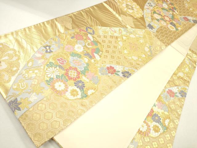平和屋着物●六通柄袋帯 唐織 紬地 流水鳳凰花文 金糸 逸品 CAAJ0471eg