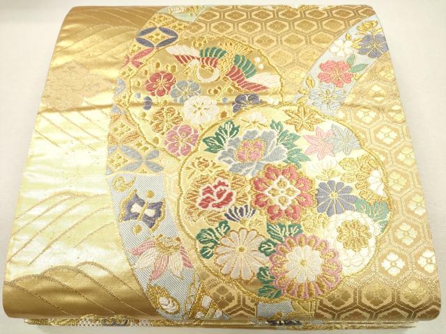 平和屋着物●六通柄袋帯 唐織 紬地 流水鳳凰花文 金糸 逸品 CAAJ0471eg