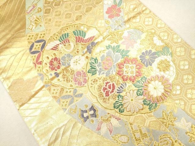 平和屋着物●六通柄袋帯 唐織 紬地 流水鳳凰花文 金糸 逸品 CAAJ0471eg