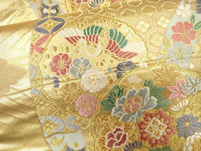 平和屋着物●六通柄袋帯 唐織 紬地 流水鳳凰花文 金糸 逸品 CAAJ0471eg