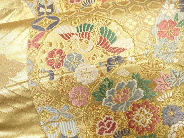 平和屋着物●六通柄袋帯 唐織 紬地 流水鳳凰花文 金糸 逸品 CAAJ0471eg