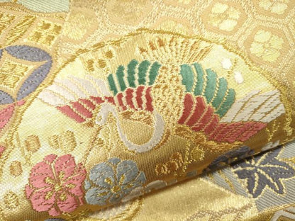 平和屋着物●六通柄袋帯 唐織 紬地 流水鳳凰花文 金糸 逸品 CAAJ0471eg