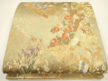 平和屋着物●六通柄袋帯 唐織 短冊紋様 引箔錦 金銀糸 正絹 逸品 CAAJ0555eg