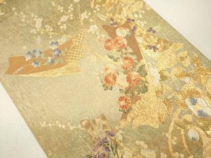 平和屋着物●六通柄袋帯 唐織 短冊紋様 引箔錦 金銀糸 正絹 逸品 CAAJ0555eg