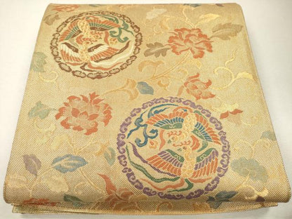 平和屋着物●六通柄袋帯 名物裂詩集 金糸 正絹 逸品 CAAJ0572eg
