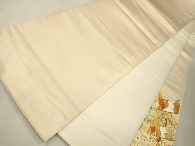 平和屋着物●袋帯 総刺繍 駒刺繍 束ね熨斗花唐草文 金糸 正絹 逸品 CAAJ0859eg