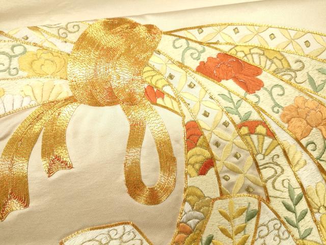 平和屋着物●袋帯 総刺繍 駒刺繍 束ね熨斗花唐草文 金糸 正絹 逸品 CAAJ0859eg