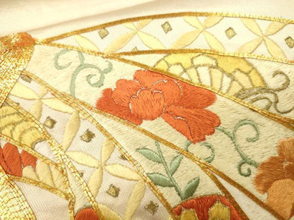 平和屋着物●袋帯 総刺繍 駒刺繍 束ね熨斗花唐草文 金糸 正絹 逸品 CAAJ0859eg