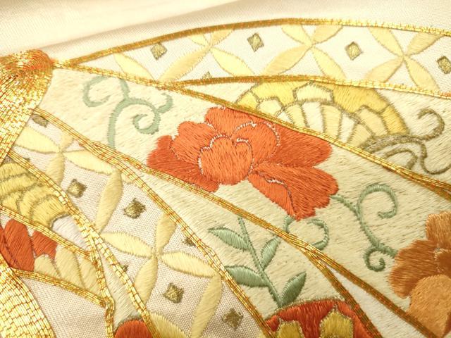 平和屋着物●袋帯 総刺繍 駒刺繍 束ね熨斗花唐草文 金糸 正絹 逸品 CAAJ0859eg
