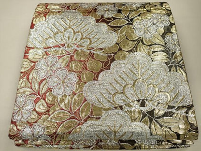 平和屋着物●六通柄袋帯 枝松草花文 金銀糸 正絹 逸品 CAAJ0864eg
