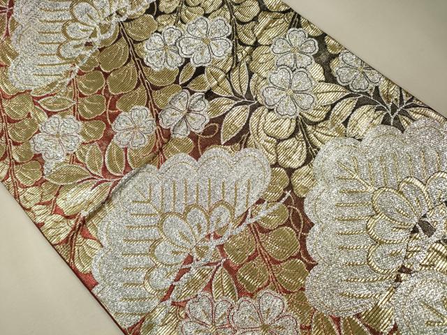 平和屋着物●六通柄袋帯 枝松草花文 金銀糸 正絹 逸品 CAAJ0864eg