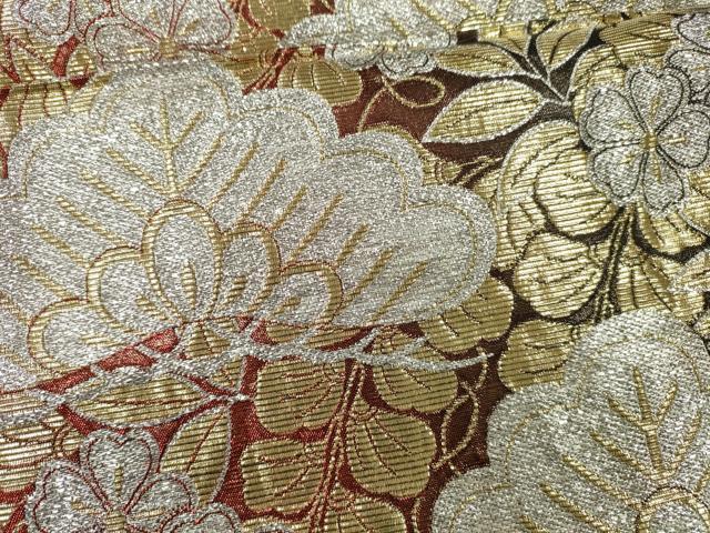 平和屋着物●六通柄袋帯 枝松草花文 金銀糸 正絹 逸品 CAAJ0864eg
