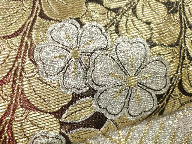 平和屋着物●六通柄袋帯 枝松草花文 金銀糸 正絹 逸品 CAAJ0864eg