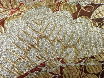 平和屋着物●六通柄袋帯 枝松草花文 金銀糸 正絹 逸品 CAAJ0864eg