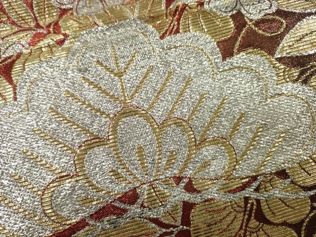 平和屋着物●六通柄袋帯 枝松草花文 金銀糸 正絹 逸品 CAAJ0864eg