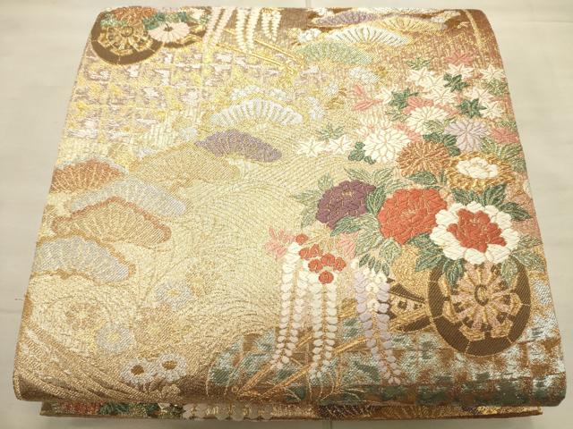 平和屋着物●六通柄袋帯 唐織 枝松花車文 金銀糸 正絹 逸品 CAAJ0897eg