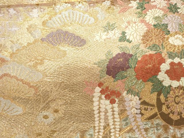 平和屋着物●六通柄袋帯 唐織 枝松花車文 金銀糸 正絹 逸品 CAAJ0897eg