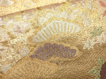 平和屋着物●六通柄袋帯 唐織 枝松花車文 金銀糸 正絹 逸品 CAAJ0897eg