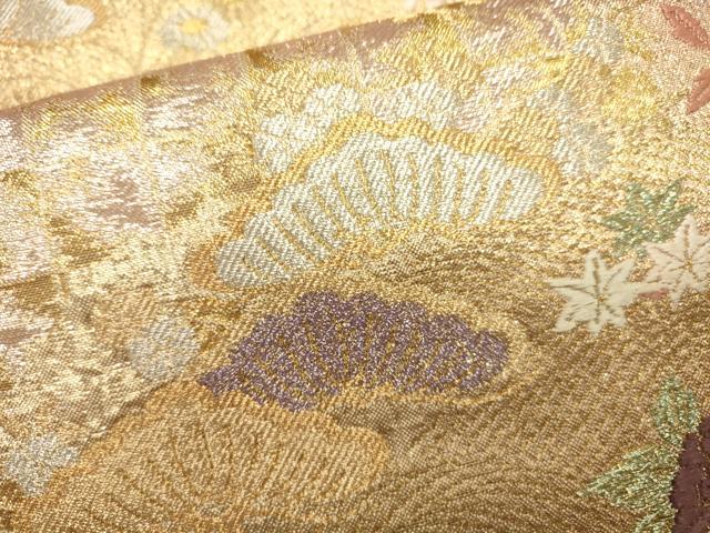 平和屋着物●六通柄袋帯 唐織 枝松花車文 金銀糸 正絹 逸品 CAAJ0897eg