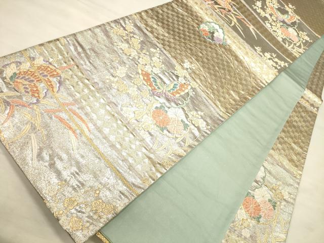 平和屋着物●六通柄袋帯 唐織 雪輪花蝶文 金銀糸 鈴乃屋扱い 正絹 逸品 CAAJ0899eg