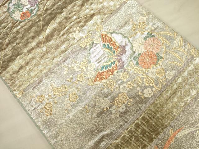 平和屋着物●六通柄袋帯 唐織 雪輪花蝶文 金銀糸 鈴乃屋扱い 正絹 逸品 CAAJ0899eg