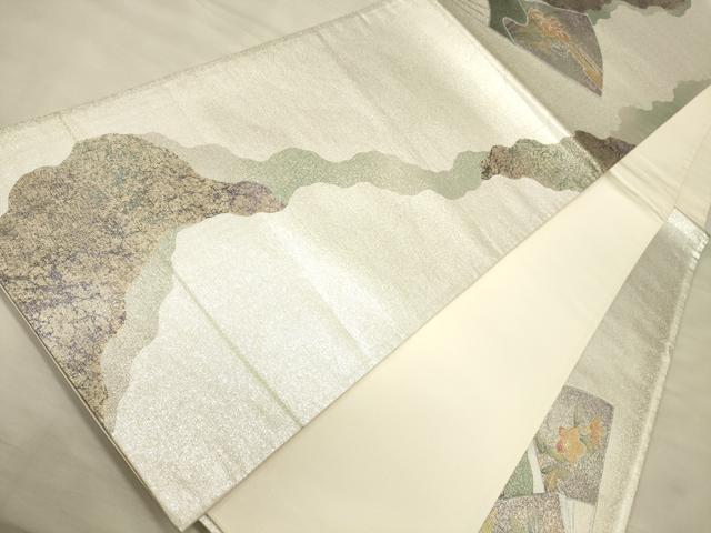 平和屋着物●六通太鼓柄袋帯 刺繍 扇面花唐草文 金銀彩 正絹 逸品 CAAJ0906eg