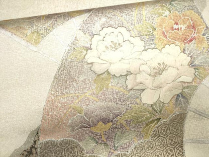 平和屋着物●六通太鼓柄袋帯 刺繍 扇面花唐草文 金銀彩 正絹 逸品 CAAJ0906eg