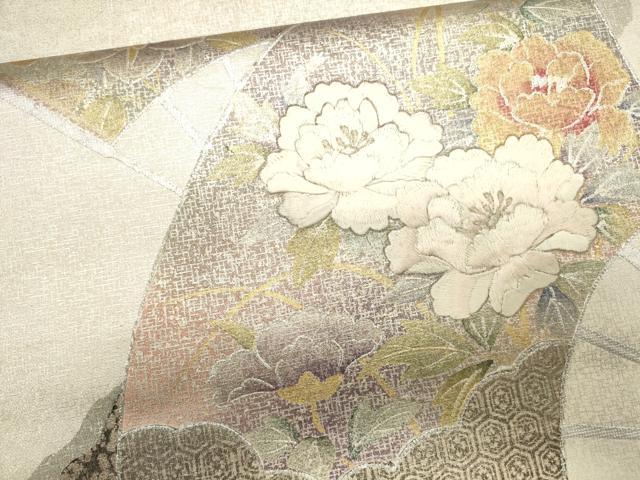 平和屋着物●六通太鼓柄袋帯 刺繍 扇面花唐草文 金銀彩 正絹 逸品 CAAJ0906eg