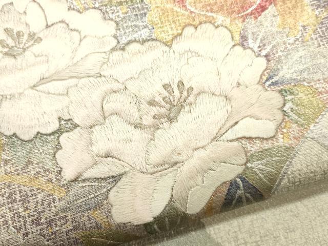 平和屋着物●六通太鼓柄袋帯 刺繍 扇面花唐草文 金銀彩 正絹 逸品 CAAJ0906eg
